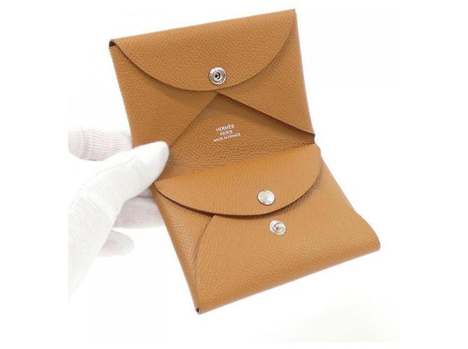 Hermès Hermes Calvi Duo Wallet/Coin Case Brown Golden - view 4