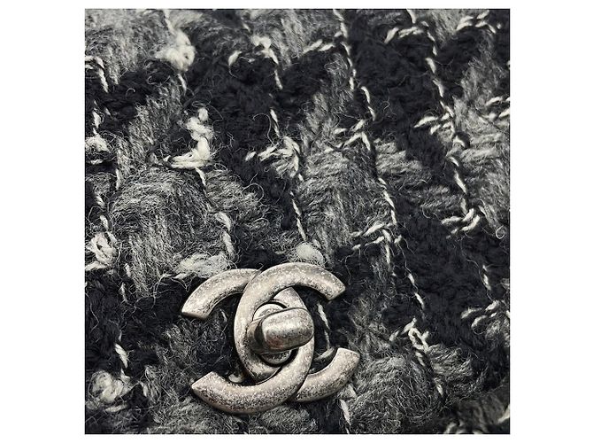 Borsa Chanel in tweed nera e grigia Marrone Nero - vista 11