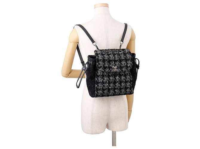 Borsa Chanel in tweed nera e grigia Marrone Nero - vista 4