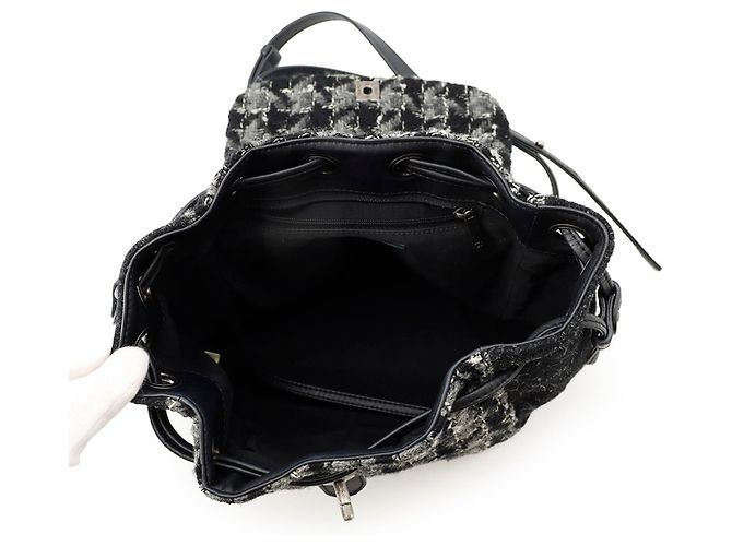 Borsa Chanel in tweed nera e grigia Marrone Nero - vista 5