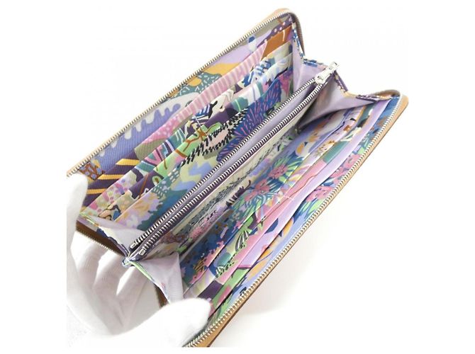 Hermès Portafoglio bi-fold in seta Hermes EN LIBERTE Marrone Verde chiaro Viola scuro - vista 4