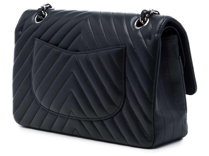 Chanel Blue Medium Classic Chevron Lambskin Double Flap Blau Marineblau - Ansicht 2