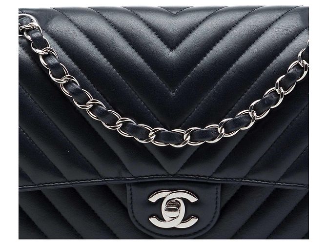 Chanel Blue Medium Classic Chevron Lambskin Double Flap Blau Marineblau - Ansicht 6