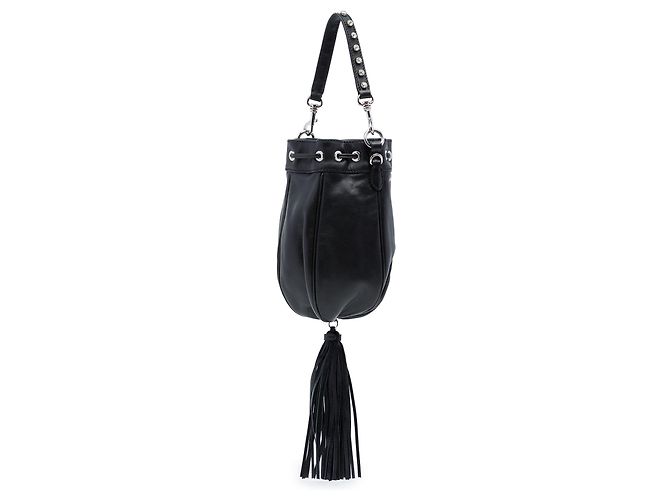 Borsa bucket Miu Miu in nappa nera con manico e cristalli Nero - vista 2