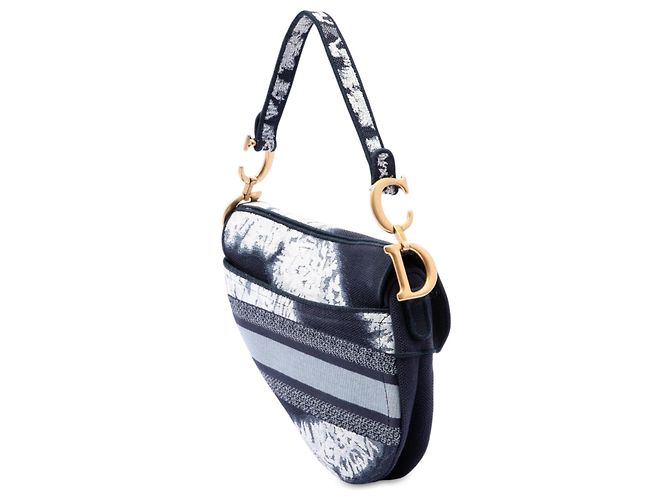 Autre Marque Borsa Saddle Dior in tela blu ricamata tie dye Blu navy - vista 2