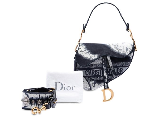 Autre Marque Borsa Saddle Dior in tela blu ricamata tie dye Blu navy - vista 7