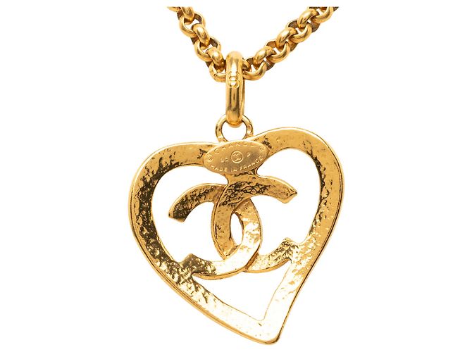 Collana con pendente a cuore CC Chanel placcata oro D'oro - vista 3
