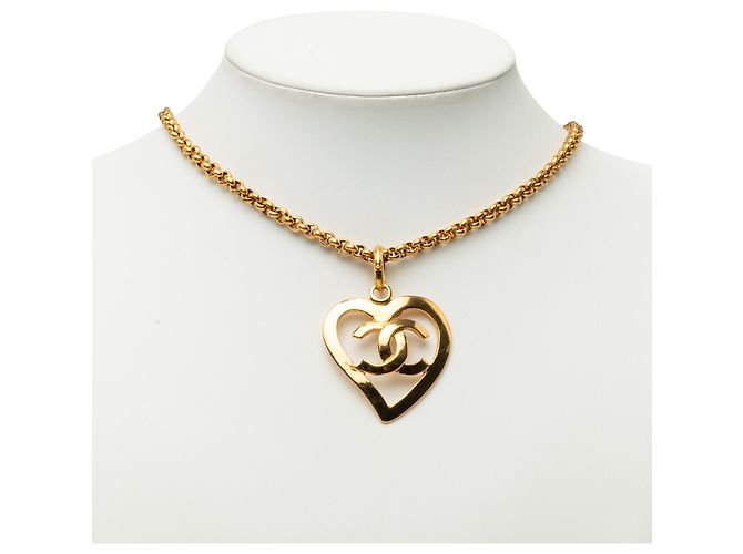Collana con pendente a cuore CC Chanel placcata oro D'oro - vista 5