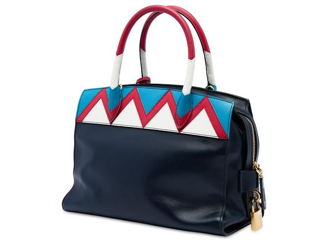 Sac à main Prada Blue Medium Saffiano Trimmed City Calf Greca Esplanade Satchel Bleu Bleu Marine - vue 2