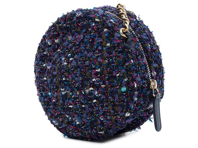 Chanel Borsa a tracolla rotonda in tweed matelassé CC viola Porpora - vista 2
