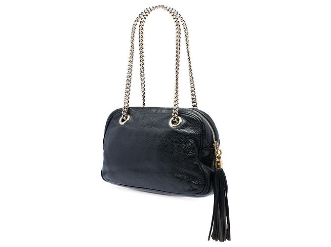Bolso de hombro Soho con cadena y cremallera en piel de becerro granulada negra Gucci Negro - vista 2