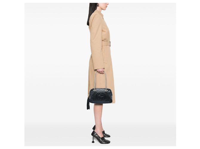 Bolso de hombro Soho con cadena y cremallera en piel de becerro granulada negra Gucci Negro - vista 6