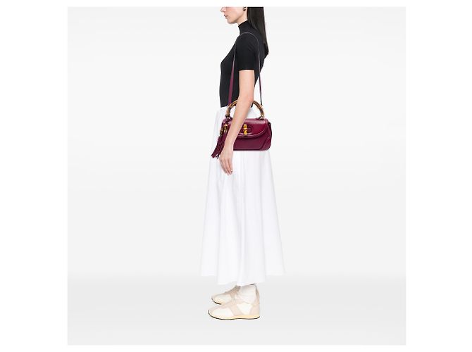Gucci New Bamboo Satchel aus rotem Kalbsleder, Medium Bordeaux - Ansicht 5