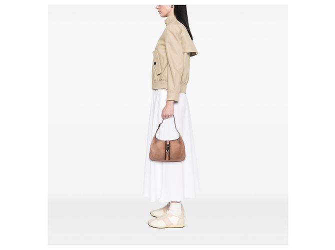 Borsa a tracolla Gucci Jackie in camoscio marrone con Web Carne - vista 6