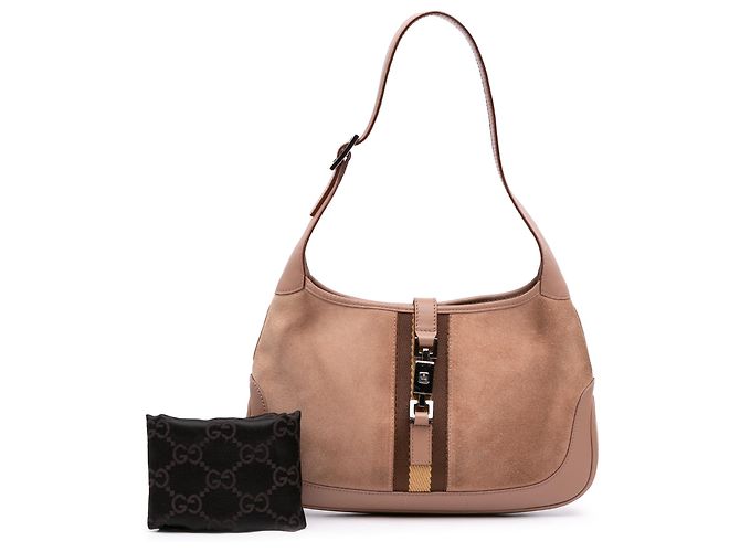 Borsa a tracolla Gucci Jackie in camoscio marrone con Web Carne - vista 7
