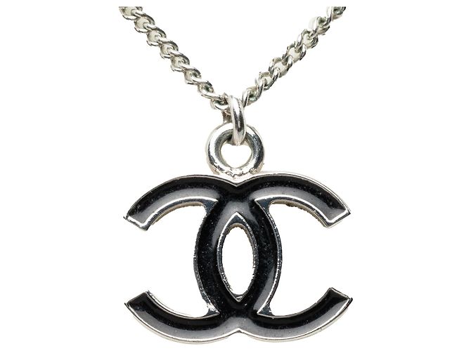 Collana con pendente Chanel Silver CC in ottone e smalto Argento - vista 2