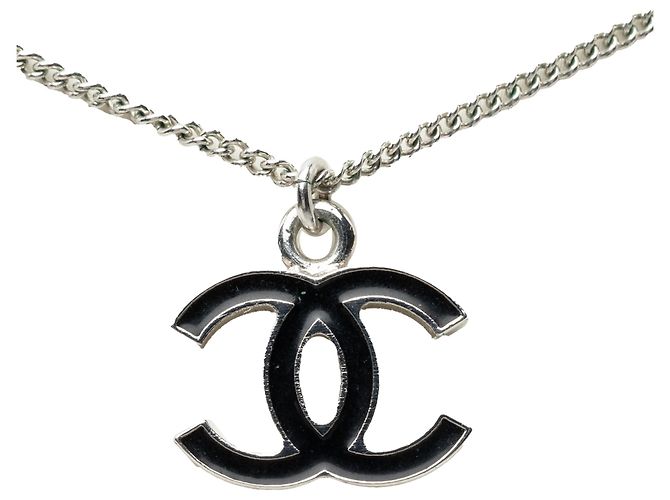 Collana con pendente Chanel Silver CC in ottone e smalto Argento - vista 5
