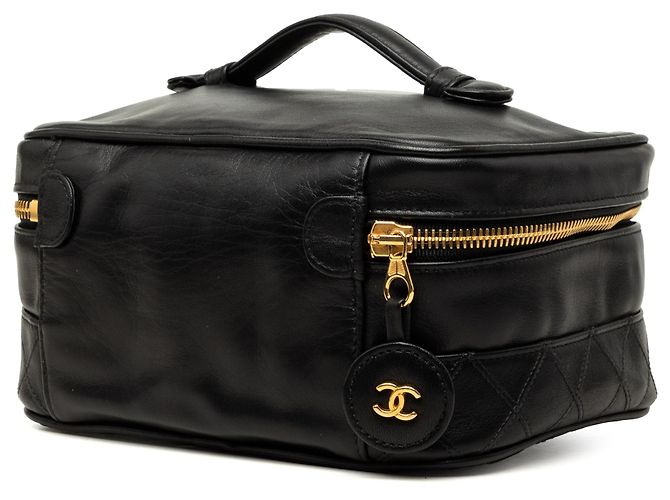 Borsa Vanity Chanel in pelle d'agnello matelassé nera con logo CC Nero - vista 2