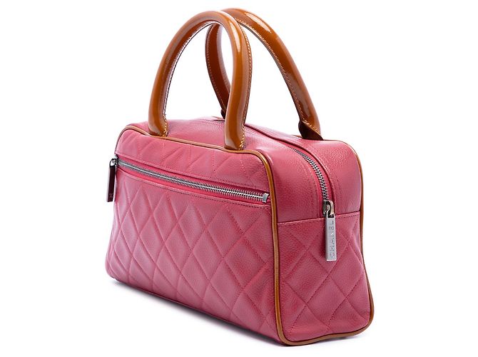 Borsa Bowler Chanel in vitello matelassé rosa Small con logo - vista 2