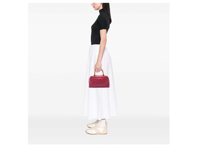 Borsa Bowler Chanel in vitello matelassé rosa Small con logo - vista 6
