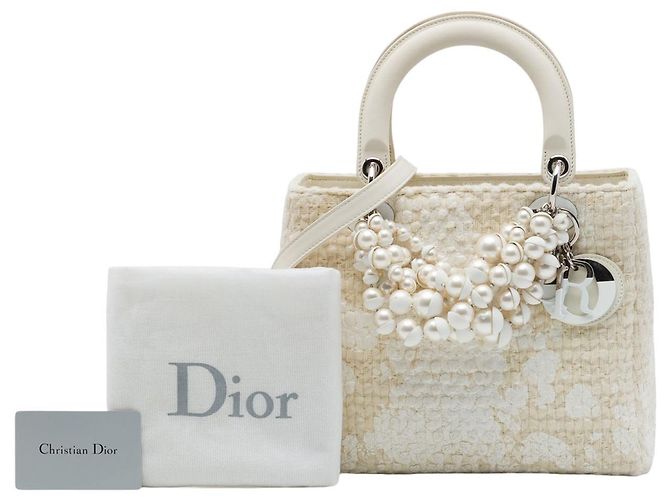 Autre Marque Dior Brown Medium Tweed Pearl Lady Dior Marrone Beige - vista 7