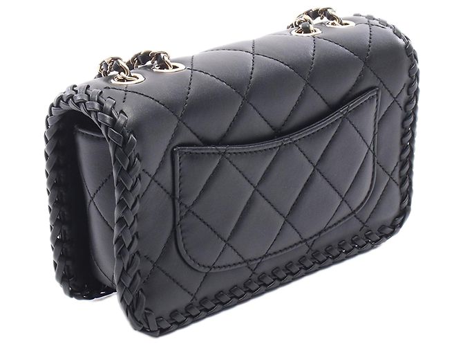 Chanel Black Quilted Lambskin Whipstitch Single Flap Noir - vue 2
