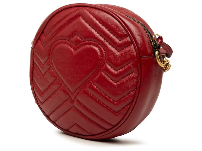 Borsa a tracolla rotonda Gucci Mini GG Marmont in pelle matelassé rossa Rosso - vista 2
