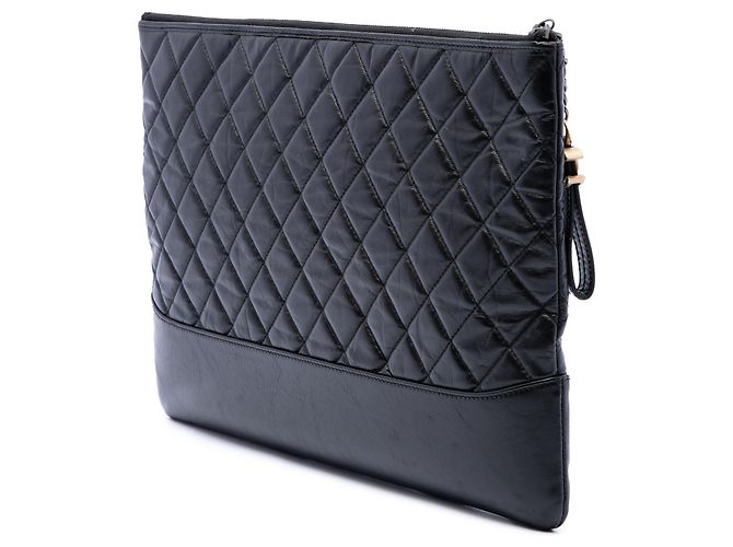 Chanel Pochette Gabrielle O Case Grande in Pelle di Vitello Invecchiata Nera Nero - vista 2