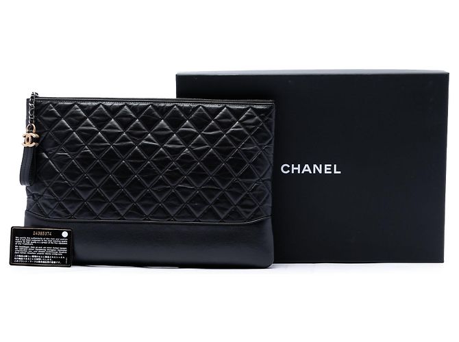 Chanel Pochette Gabrielle O Case Grande in Pelle di Vitello Invecchiata Nera Nero - vista 7