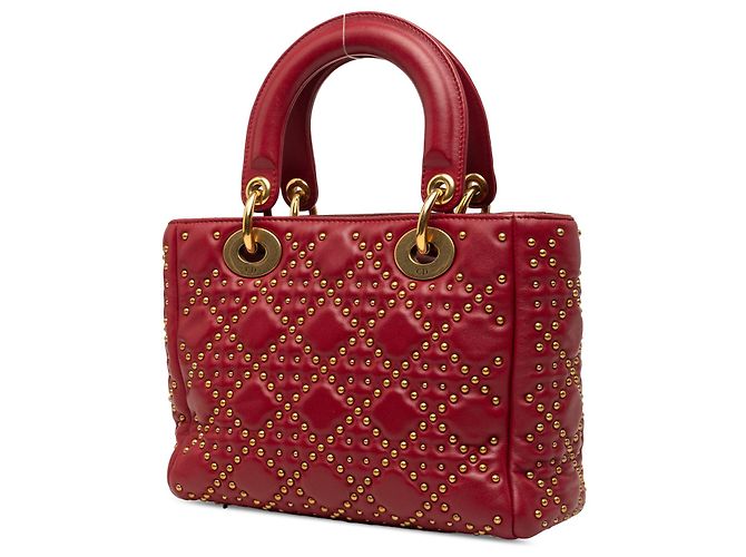 Autre Marque Dior Red Small Lambskin Cannage Studded Supple Lady Dior Rosso - vista 2
