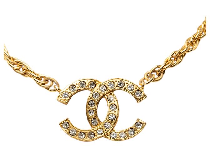 Collana con pendente Chanel Gold CC placcata in oro e strass D'oro - vista 2