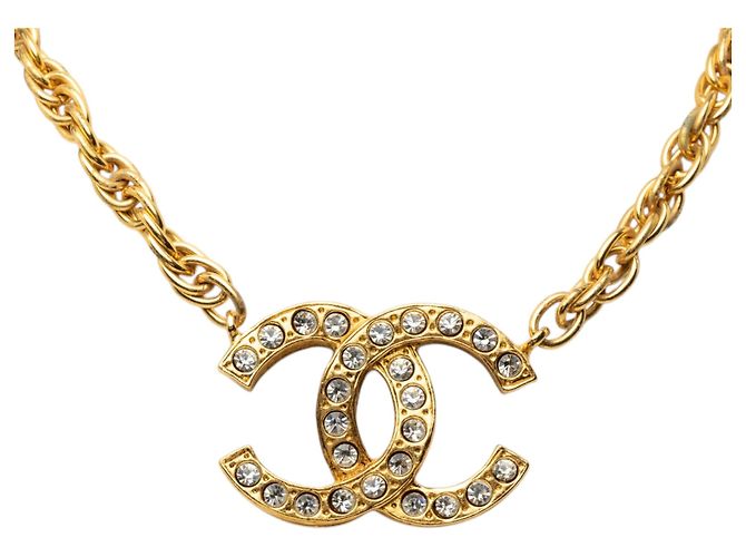 Collana con pendente Chanel Gold CC placcata in oro e strass D'oro - vista 3