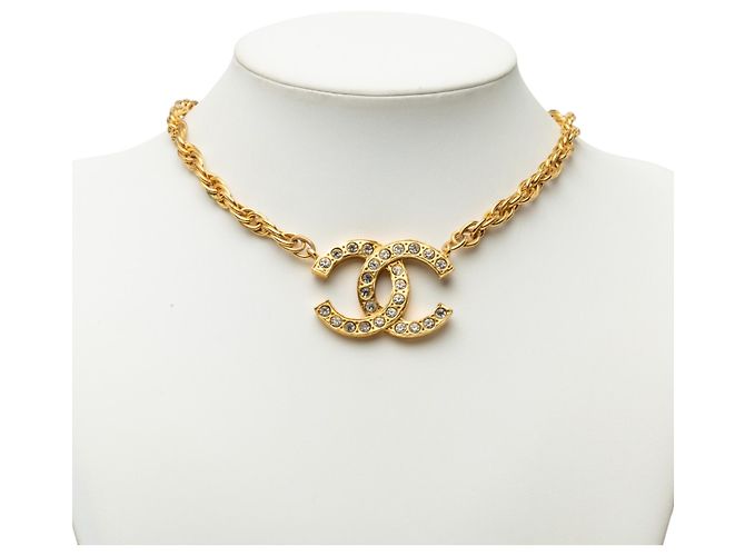 Collana con pendente Chanel Gold CC placcata in oro e strass D'oro - vista 6
