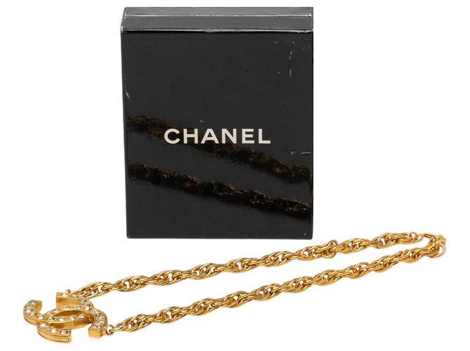 Collana con pendente Chanel Gold CC placcata in oro e strass D'oro - vista 7