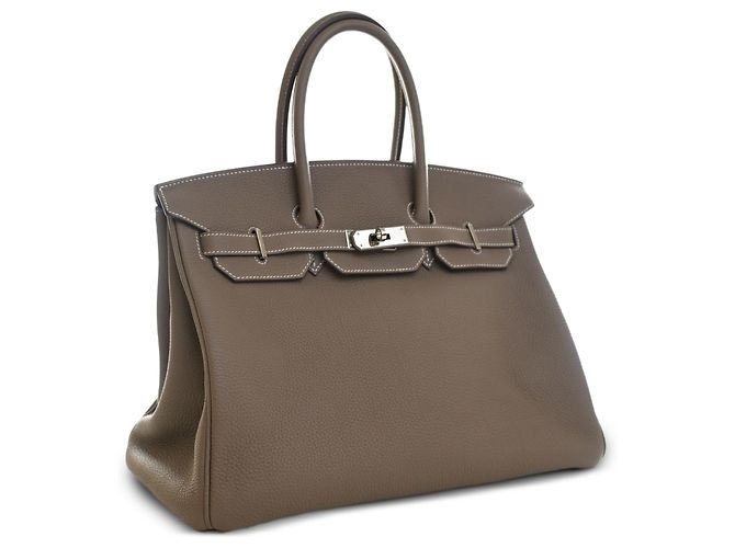 Hermès Brown Clemence Birkin Retourne 35 Marron Taupe - vue 10