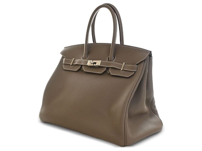 Hermès Brown Clemence Birkin Retourne 35 Marron Taupe - vue 11