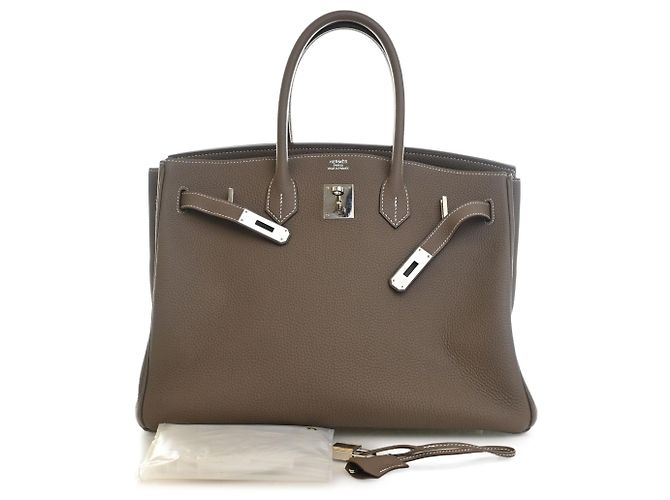 Hermès Brown Clemence Birkin Retourne 35 Marron Taupe - vue 14