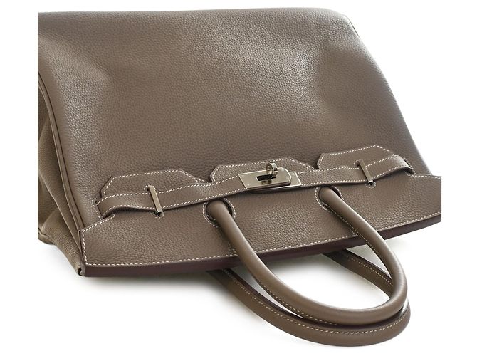 Hermès Brown Clemence Birkin Retourne 35 Marron Taupe - vue 9