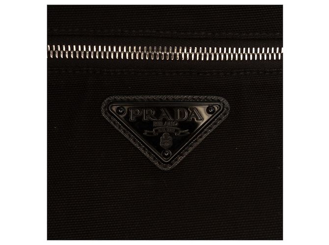Borsa a tracolla Prada in tela Canapa nera con logo triangolare Nero - vista 5