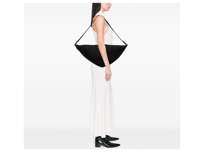 Borsa a tracolla Prada in tela Canapa nera con logo triangolare Nero - vista 6