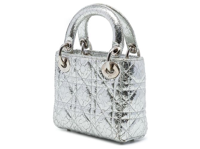 Autre Marque Dior Silver Micro Metallic Crinkled Calfskin Cannage Lady Dior Argento - vista 2