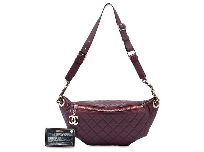 Borsa a Vita Chanel in vitello matelassé rosso Bordò - vista 7
