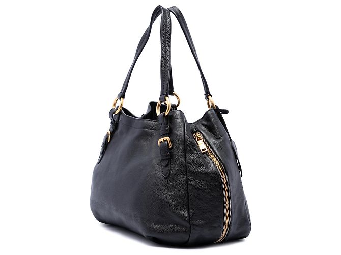 Tote convertible Prada in pelle Vitello Daino nera con zip laterale Nero - vista 2