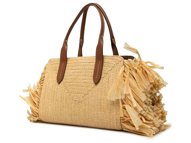 Borsa Satchel Miu Miu in rafia beige con frange - vista 2