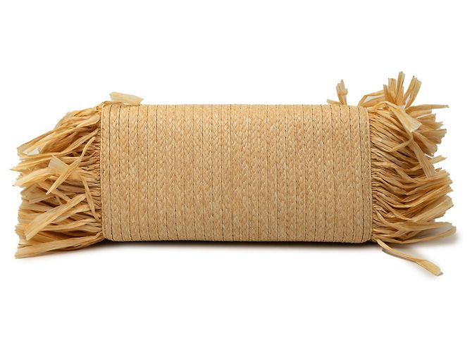 Borsa Satchel Miu Miu in rafia beige con frange - vista 3
