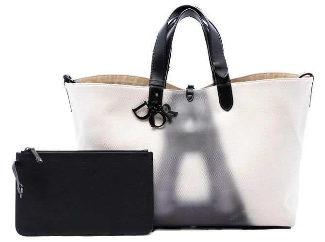 Autre Marque Dior Toujours Große Tasche aus weißem Canvas Eiffelturm - Ansicht 7