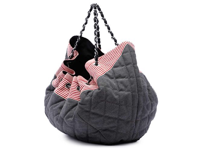 Borsa Tote Chanel Blue Large Quilted Denim Stretch Spirit Cabas - vista 2