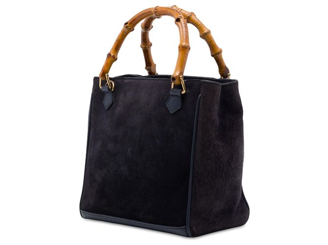 Bamboo Borsa Satchel Gucci in camoscio blu con bambù Blu navy - vista 2