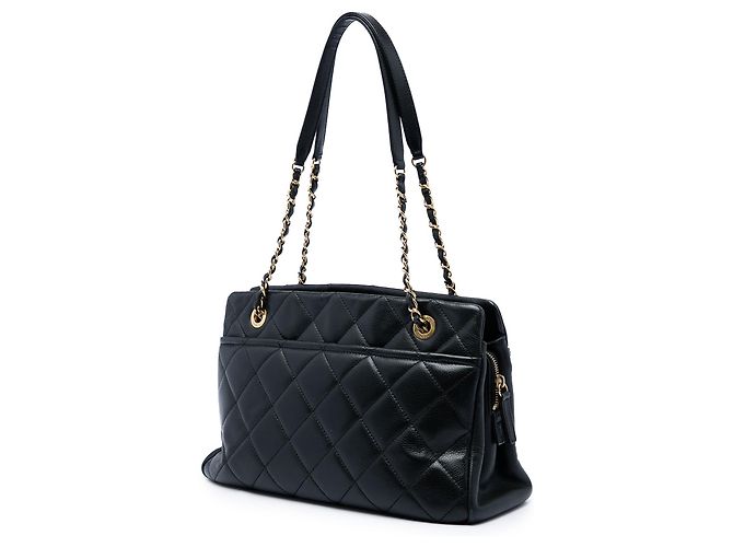 Borsa Soft Tote Chanel Black CC Quilted Caviar Nero - vista 2