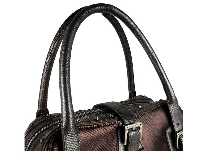 Borsa a mano Loewe in pelle marrone e grigia - vista 10